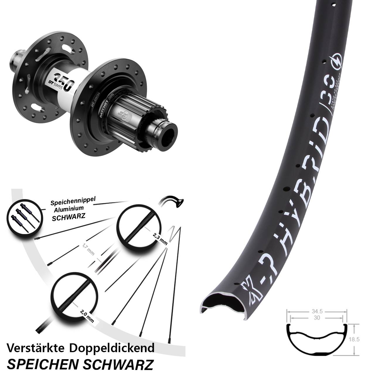 Disc Laufrad 29 Zoll KX-R Hybrid 30 DT Swiss 350 DEG 72 Shimano Micro Spline 12x148