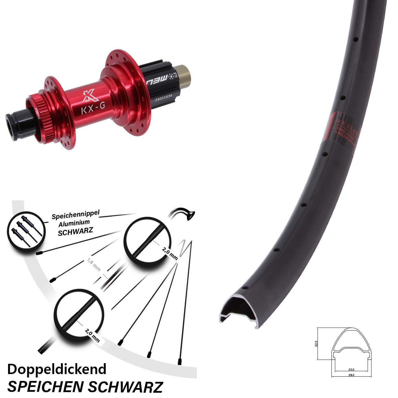Hinterrad 28 Zoll Clue KX-G rot N3W 12x142