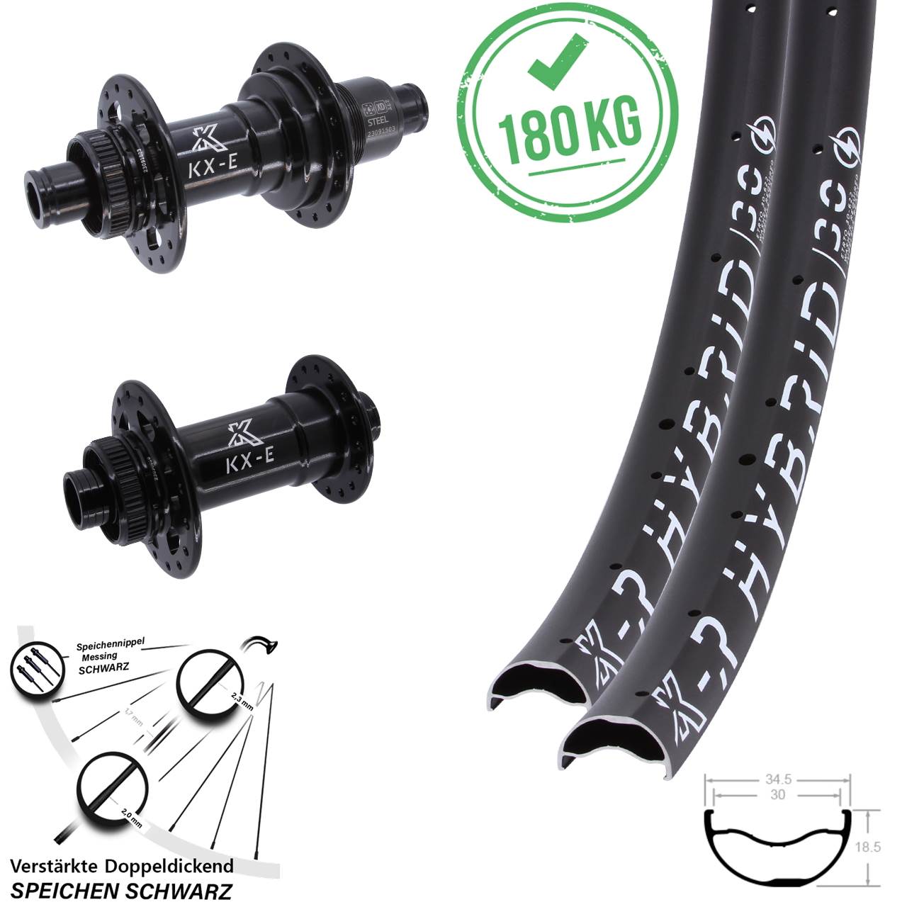 KXR-E Hybrid 30 Heavy Duty 29 Zoll Laufrad-Satz 15x110 12x148 SRAM XD