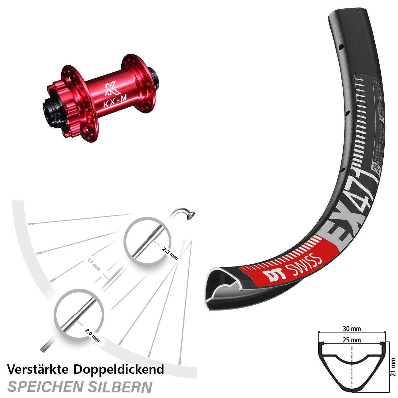 Disc 29 Zoll Vorderrad DT Swiss EX471 KX-M rot 15x100