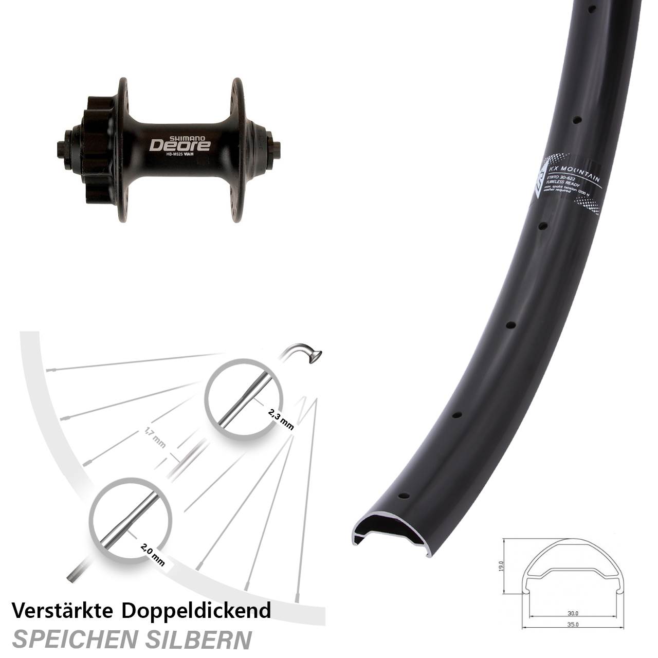 Disc Vorderrad QR 29 Zoll KX Mountain Shimano Deore HB-M525