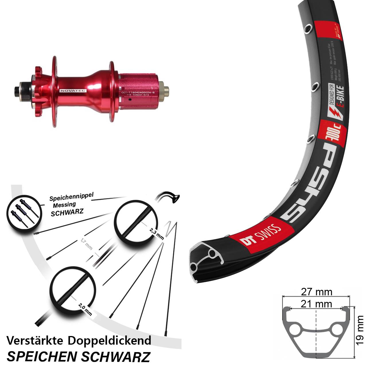 DT Swiss 545 Novatec D792 26 Zoll Disc Hinterrad für Schnellspanner 8-12 fach HG
