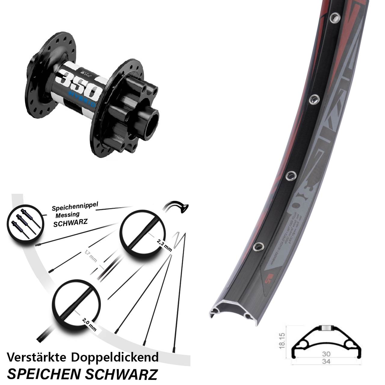 Rodi TRYP 30 DT Swiss 350 Hybrid 29 Zoll 6-Loch Vorderrad 15x110 Boost