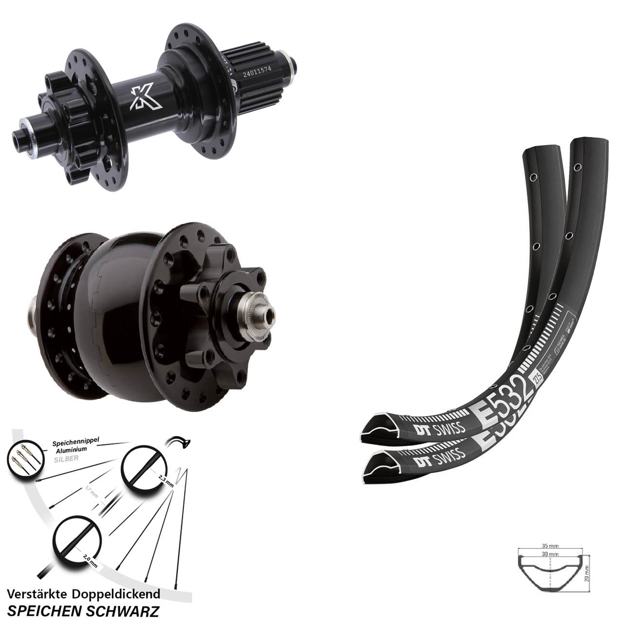 29 Zoll DT Swiss E 532 KX-M SON 28 Disc Laufrad-Satz für Schnellspanner Micro Spline