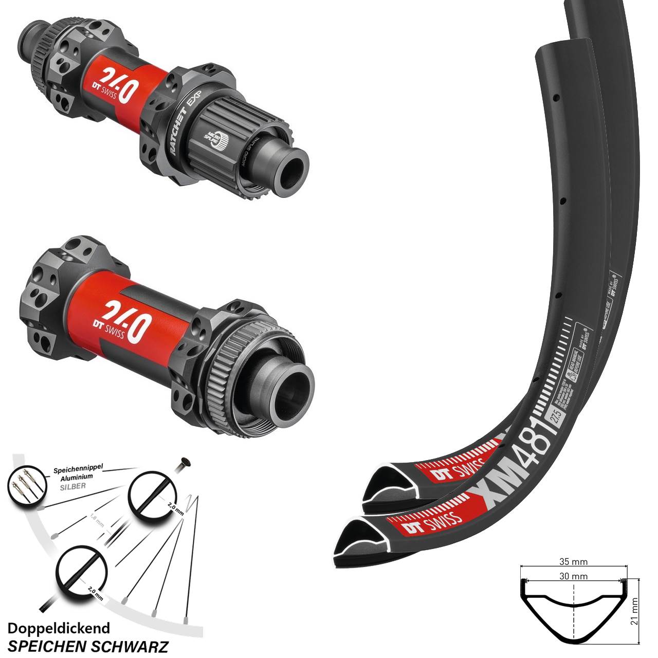 27,5 Zoll Laufradsatz XM 481 DT Swiss 240 EXP Straightpull Boost 15x110 12x148