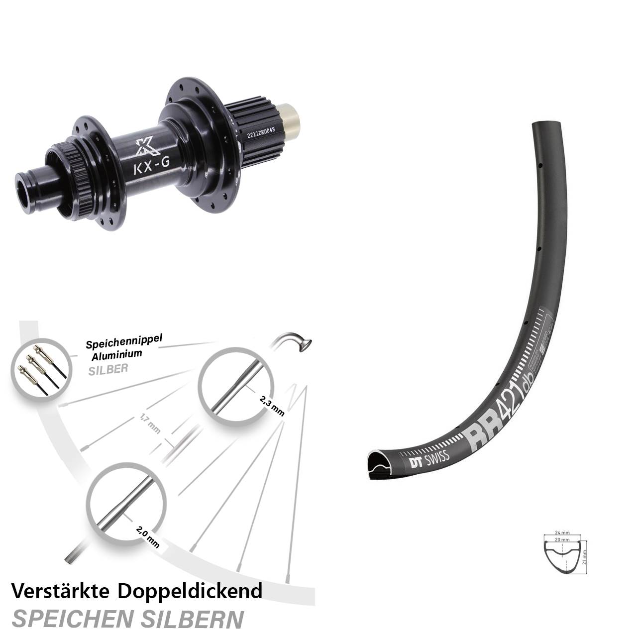DT Swiss RR 421 KX-G Steckachse 28 Zoll Hinterrad Centerlock 12x142 Shimano Micro Spline