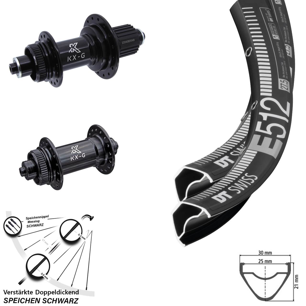 DT Swiss E512 KX-GS Heavy Duty 27,5 Zoll Laufradsatz Centerlock QR Micro Spline