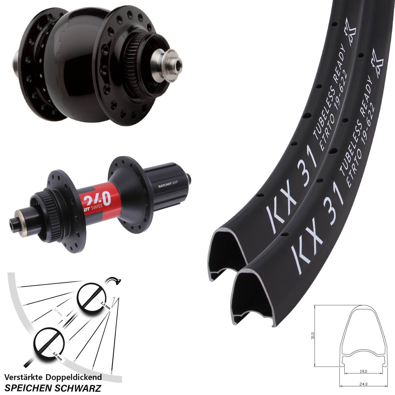 Disc Laufradsatz für Schnellspanner KX 31 DT Swiss 240 SON 28 Zoll 11-12 fach HG