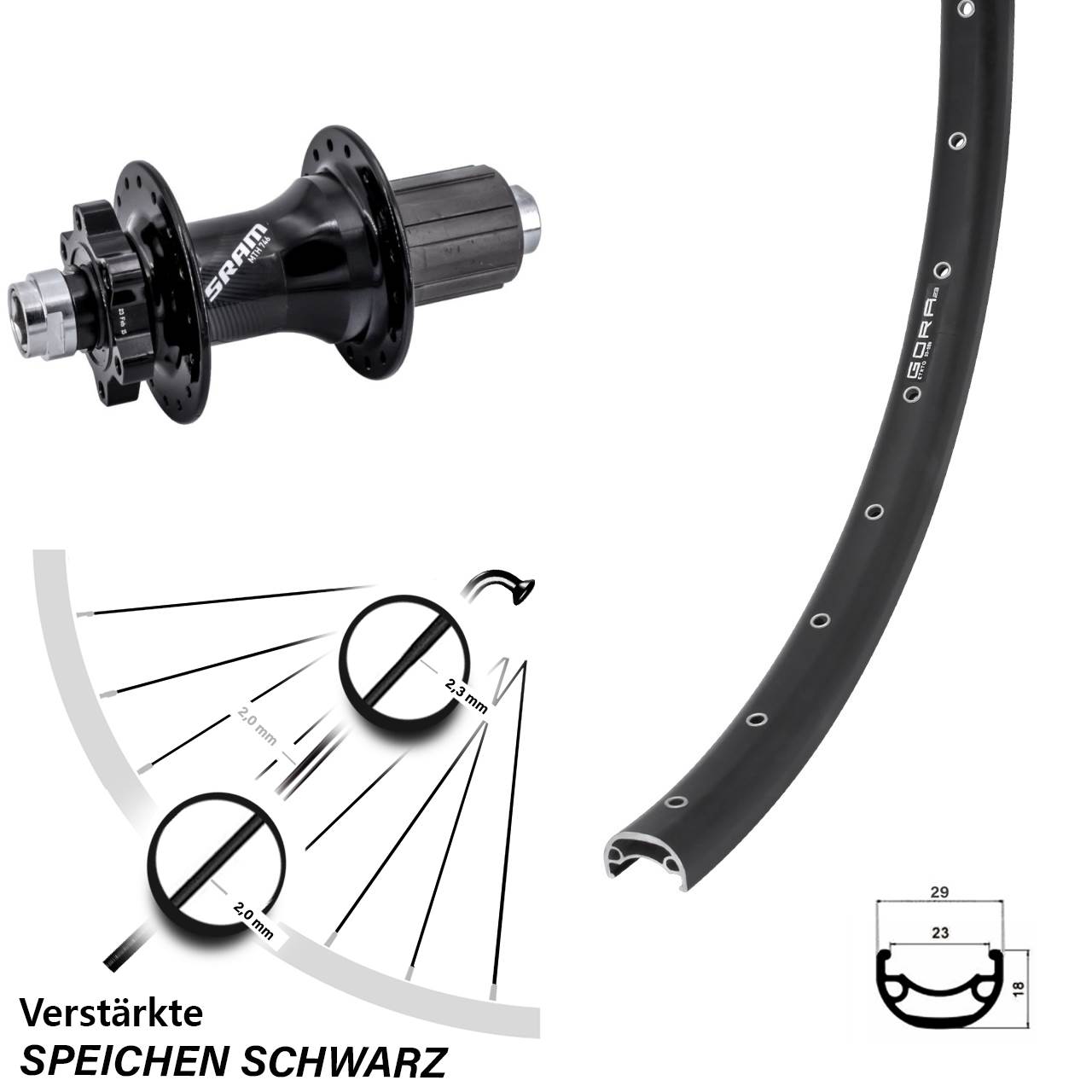 Gora 23 Sram 746 29 Zoll 6-Loch Hinterrad 12x148 8-11 fach HG
