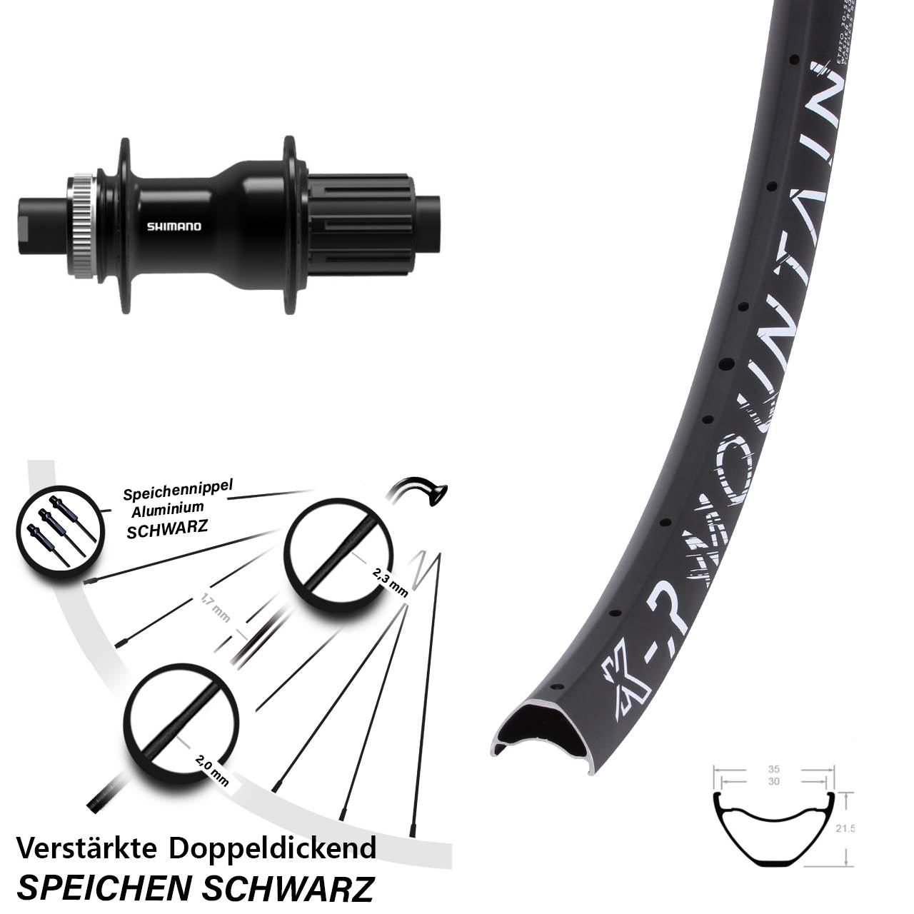 Hinterrad 27,5 Zoll KX R Mountain Shimano FH-TC500-HM-B Boost