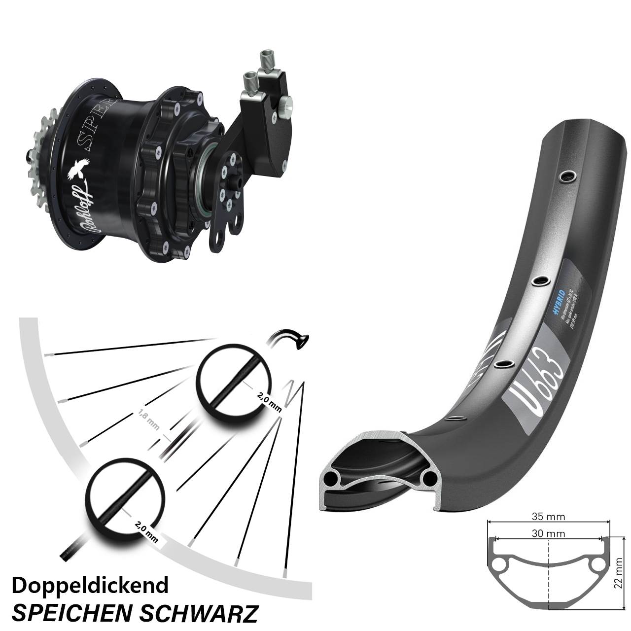 Hinterrad 29 Zoll DT Swiss U 663 Rohloff Speedhub 500/14 CC DB Tandem schwarz