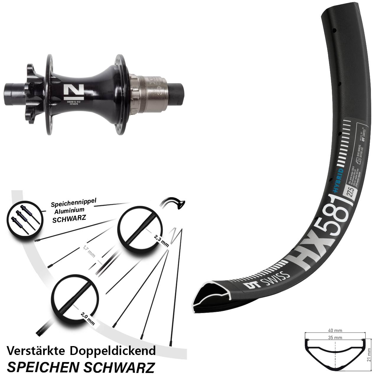 27,5 Zoll DT Swiss HX581 Novatec D462SB Hinterrad 6-Loch 12x148 XD