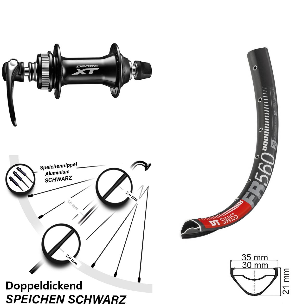 Vorderrad DT Swiss FR 560 Disc MTB 26 Zoll Shimano XT HB-M8000