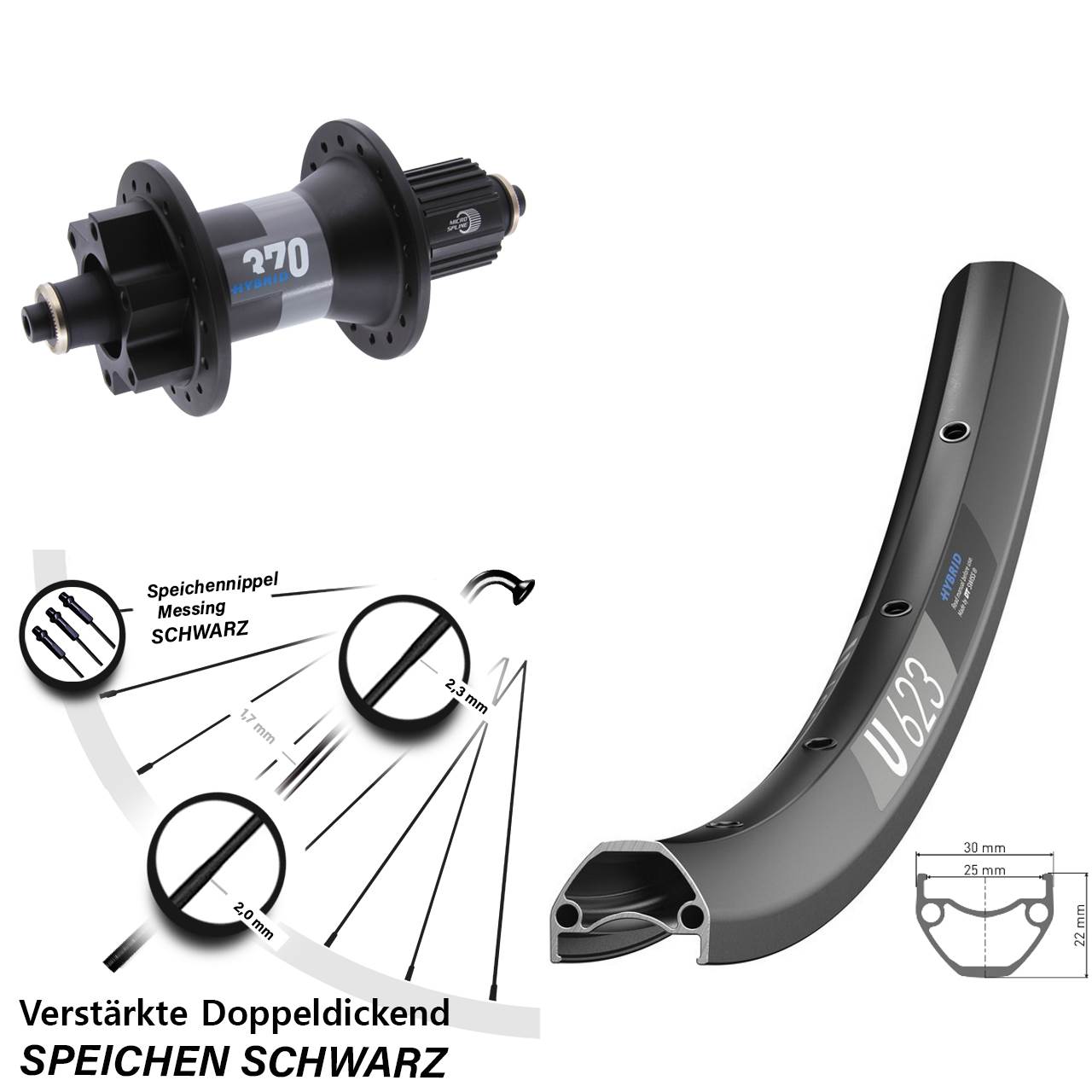 Boost Hinterrad 6-Loch für Schnellspanner 29 Zoll DT Swiss U623 370 Hybrid Micro Spline