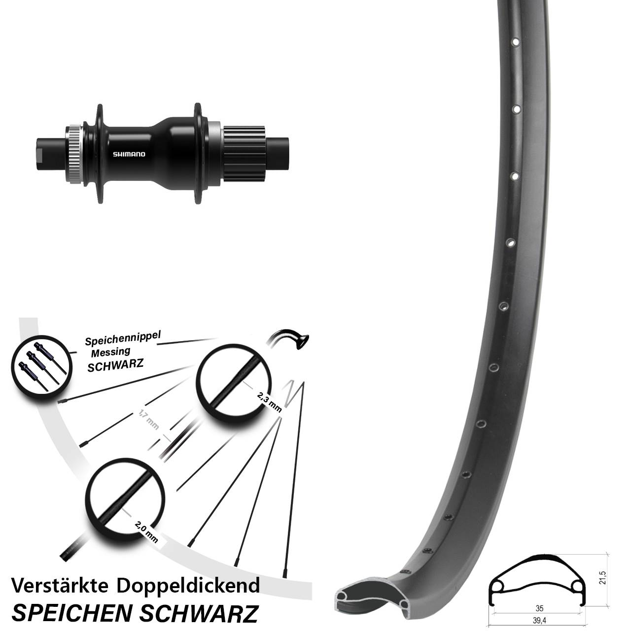 Hinterrad Centerlock 12x148 27,5 Zoll Ambrosio E35 Shimano FH-TC500 Boost Micro Spline