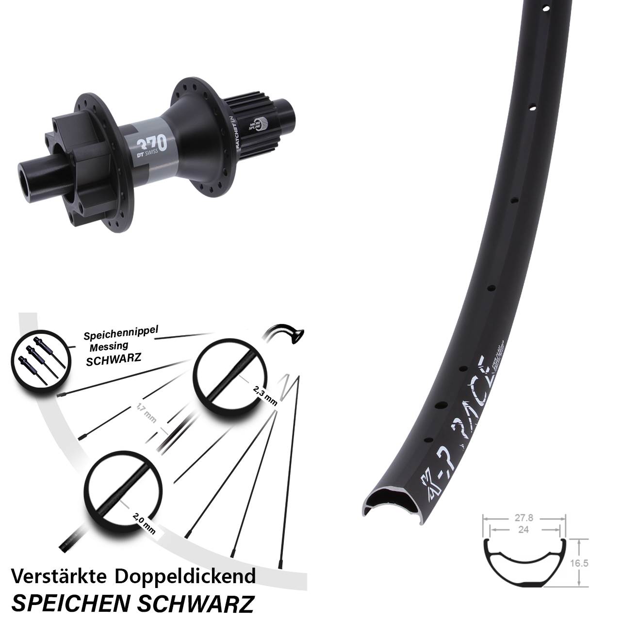 KX-R Race DT Swiss 370 29 Zoll 6-Loch Hinterrad 12x142 Shimano Micro Spline