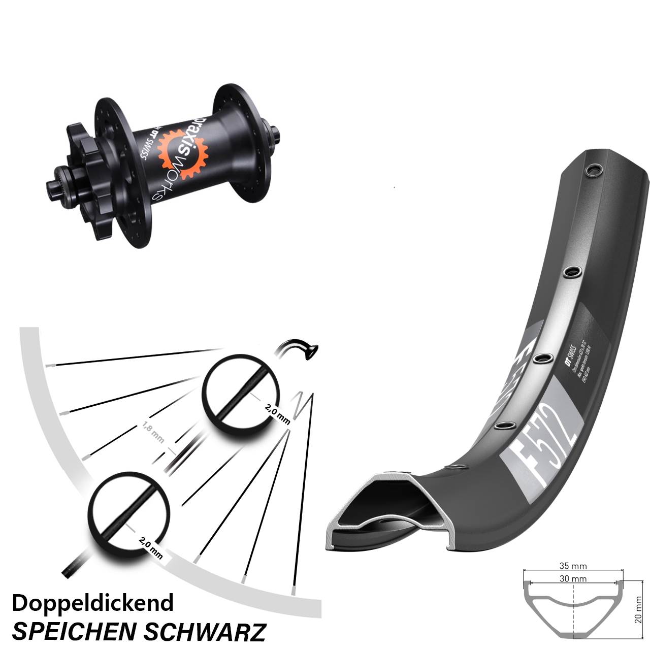 DT Swiss F 572-350 27,5 Zoll Vorderrad 6-Loch für Schnellspanner