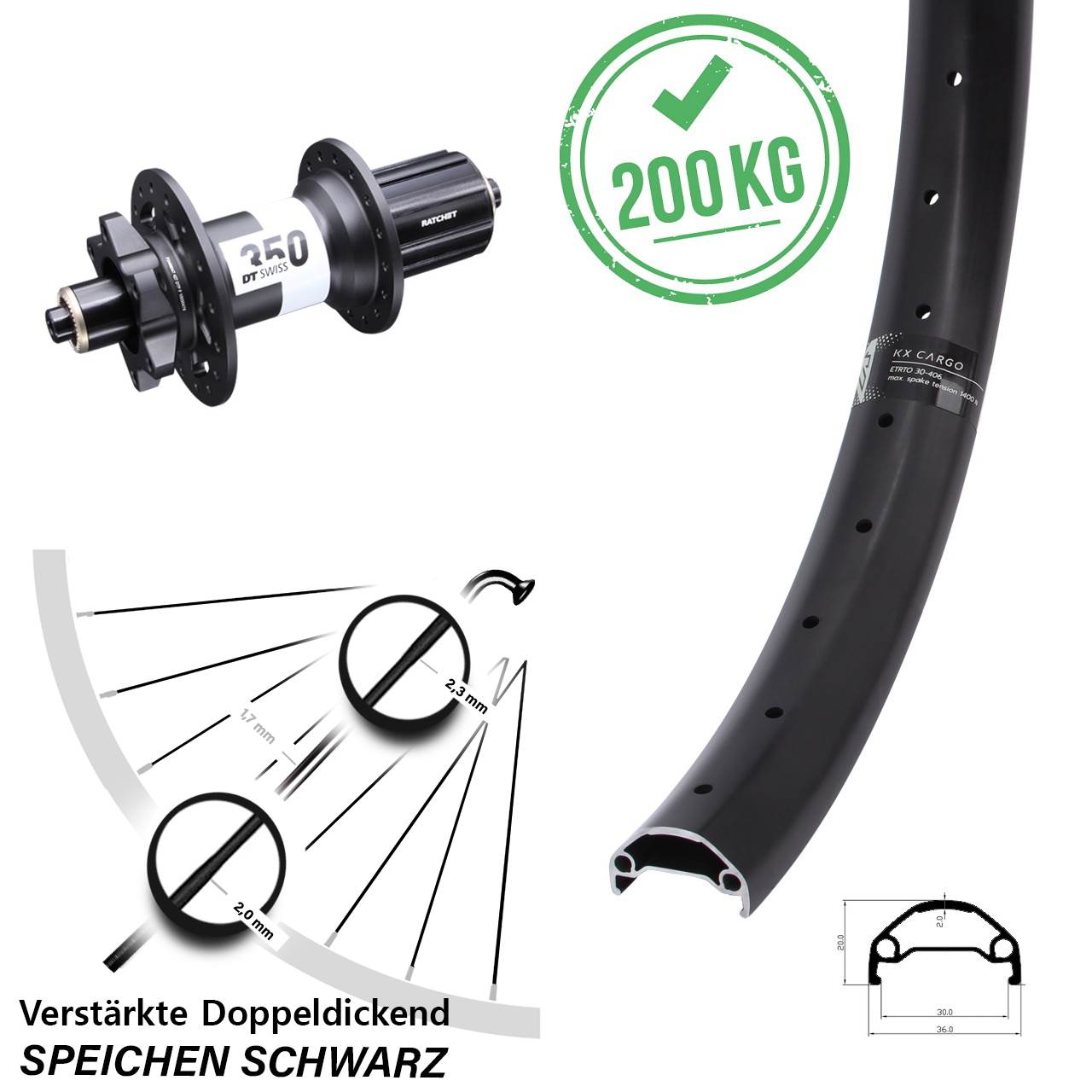 Hinterrad 26 Zoll DT Swiss 350 QR KX Cargo 8-11 fach 6-Loch
