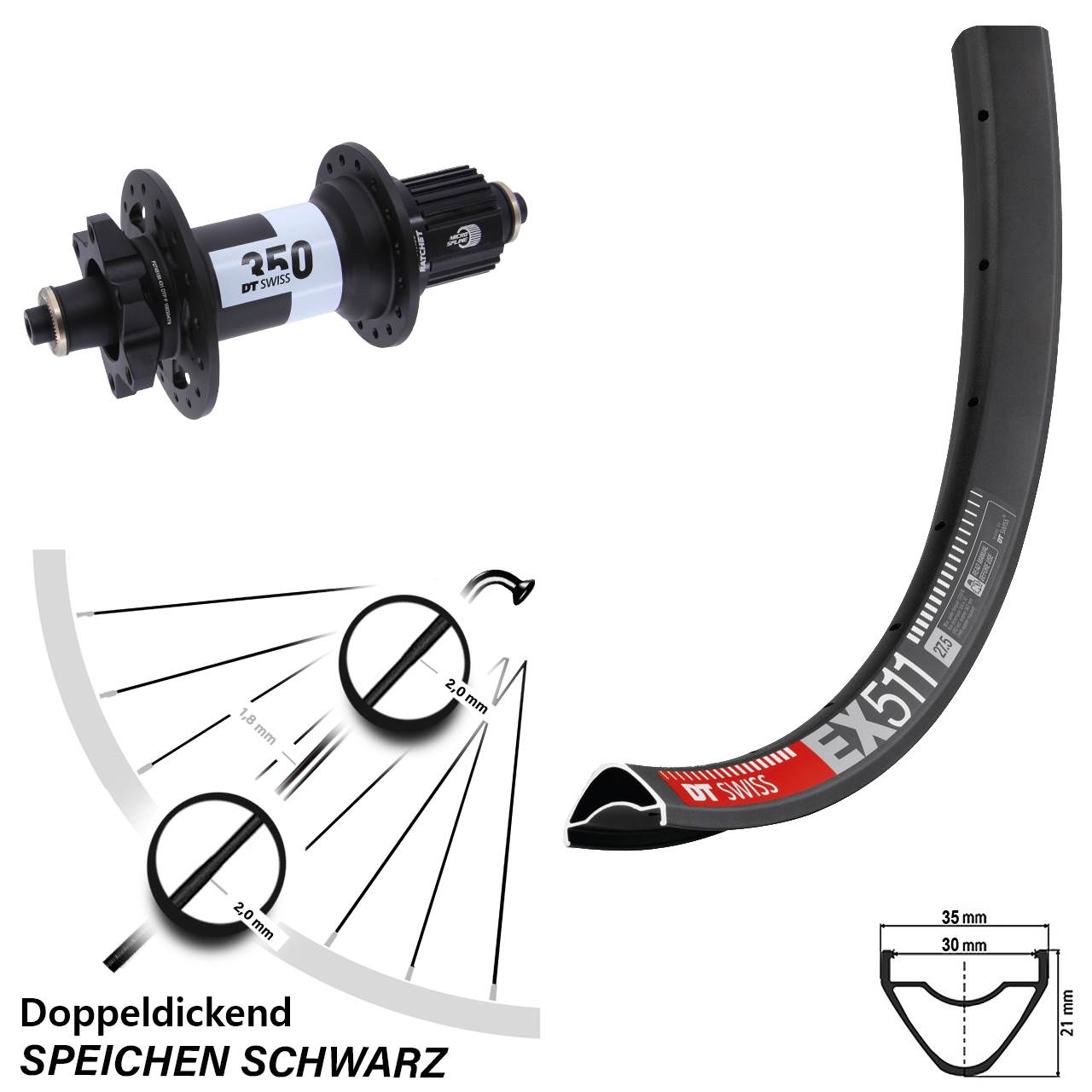 Disc Hinterrad 29 Zoll DT Swiss EX 511 350 Micro Spline QR Boost