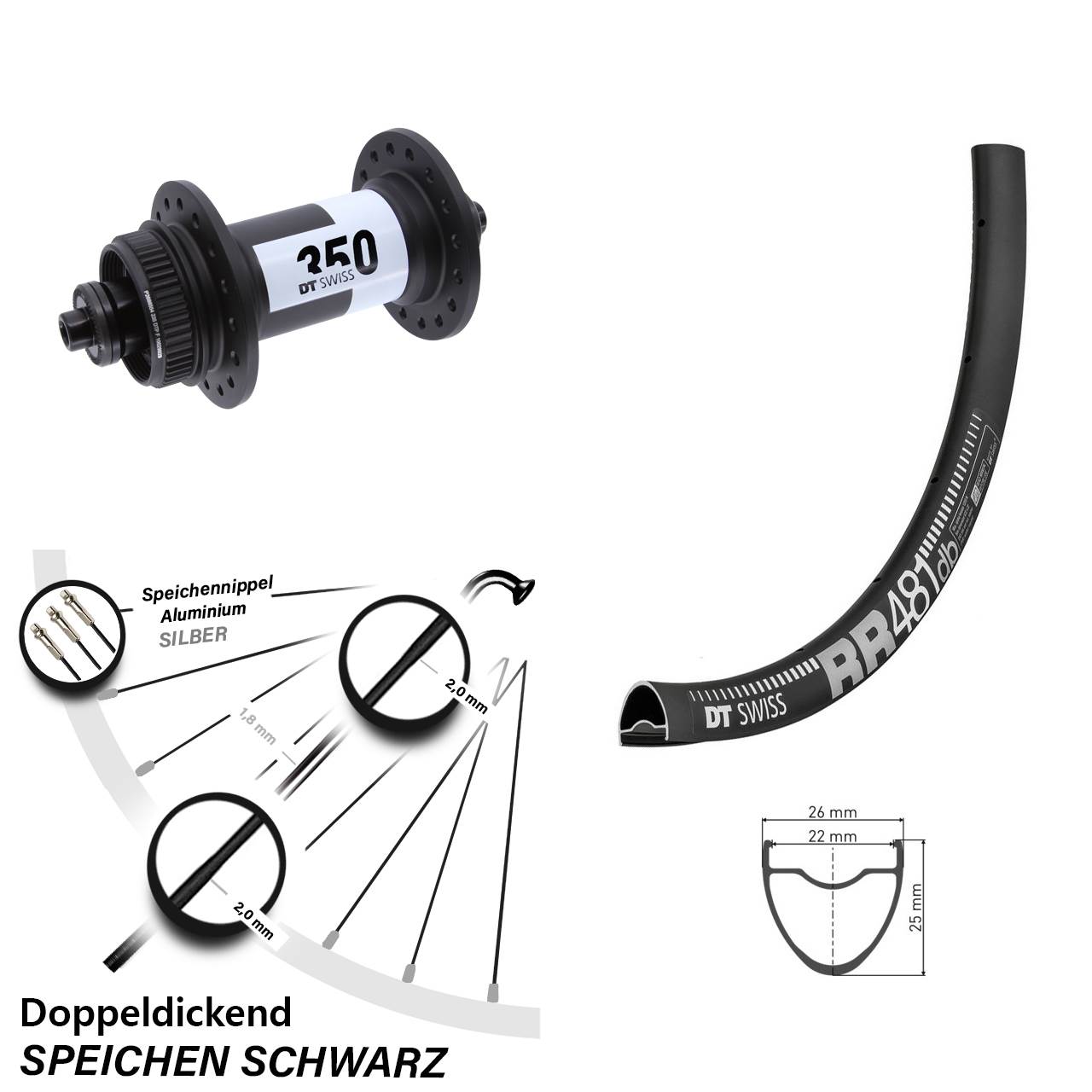 DT Swiss RR 481-350 28 Zoll Centerlock Vorderrad für Schnellspanner