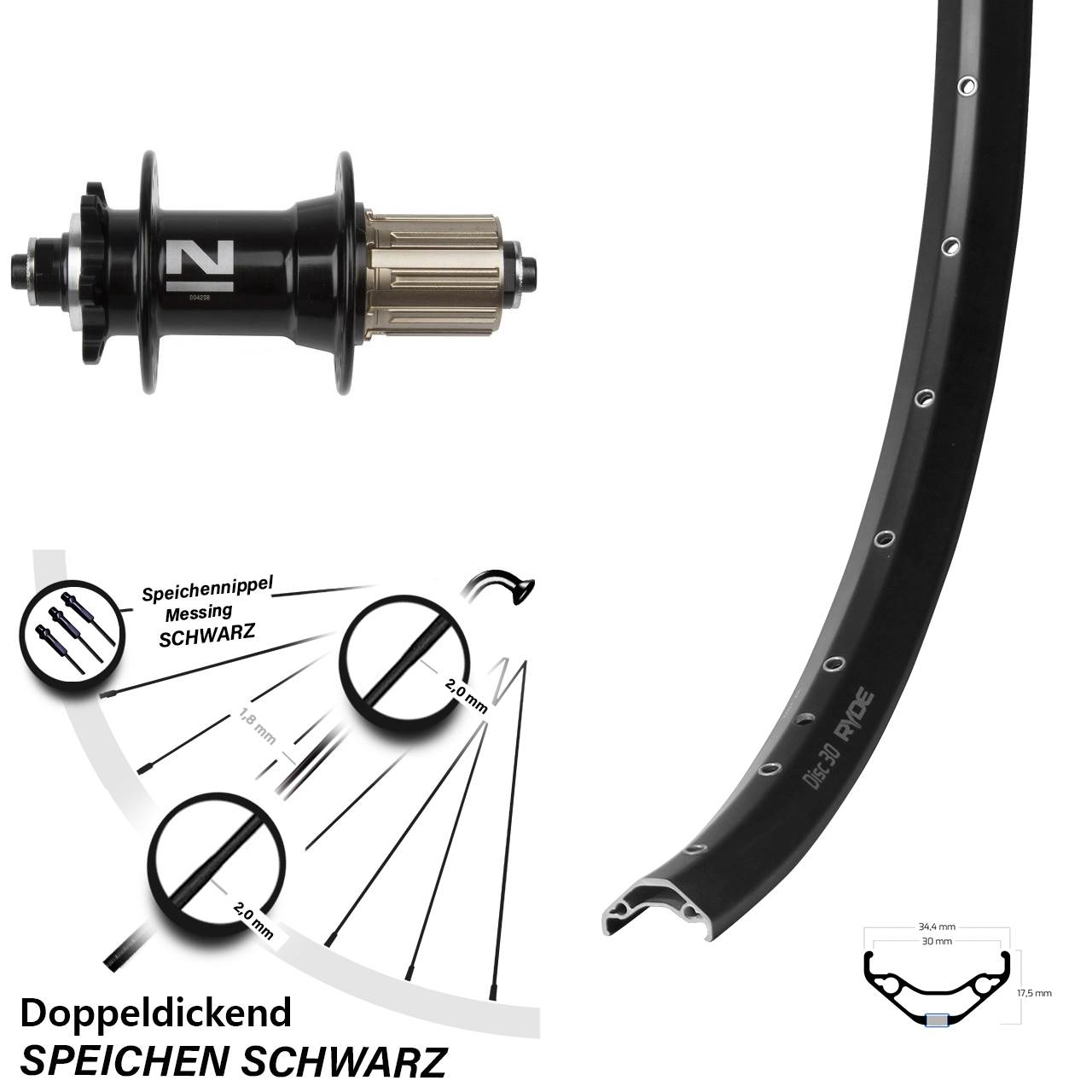 29 Zoll Ryde Disc 30 Novatec D-042SB 6-Loch Hinterrad QR 8-11 fach