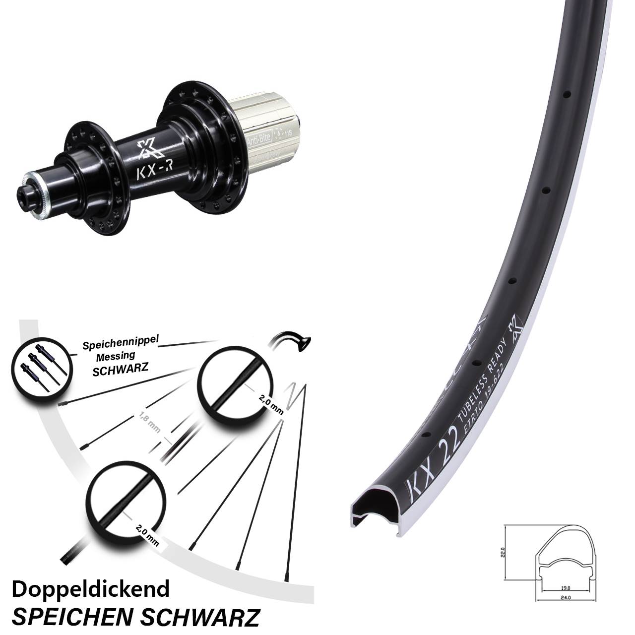 Hinterrad 28 Zoll KX 22 OS KX-R 8-12 fach QR