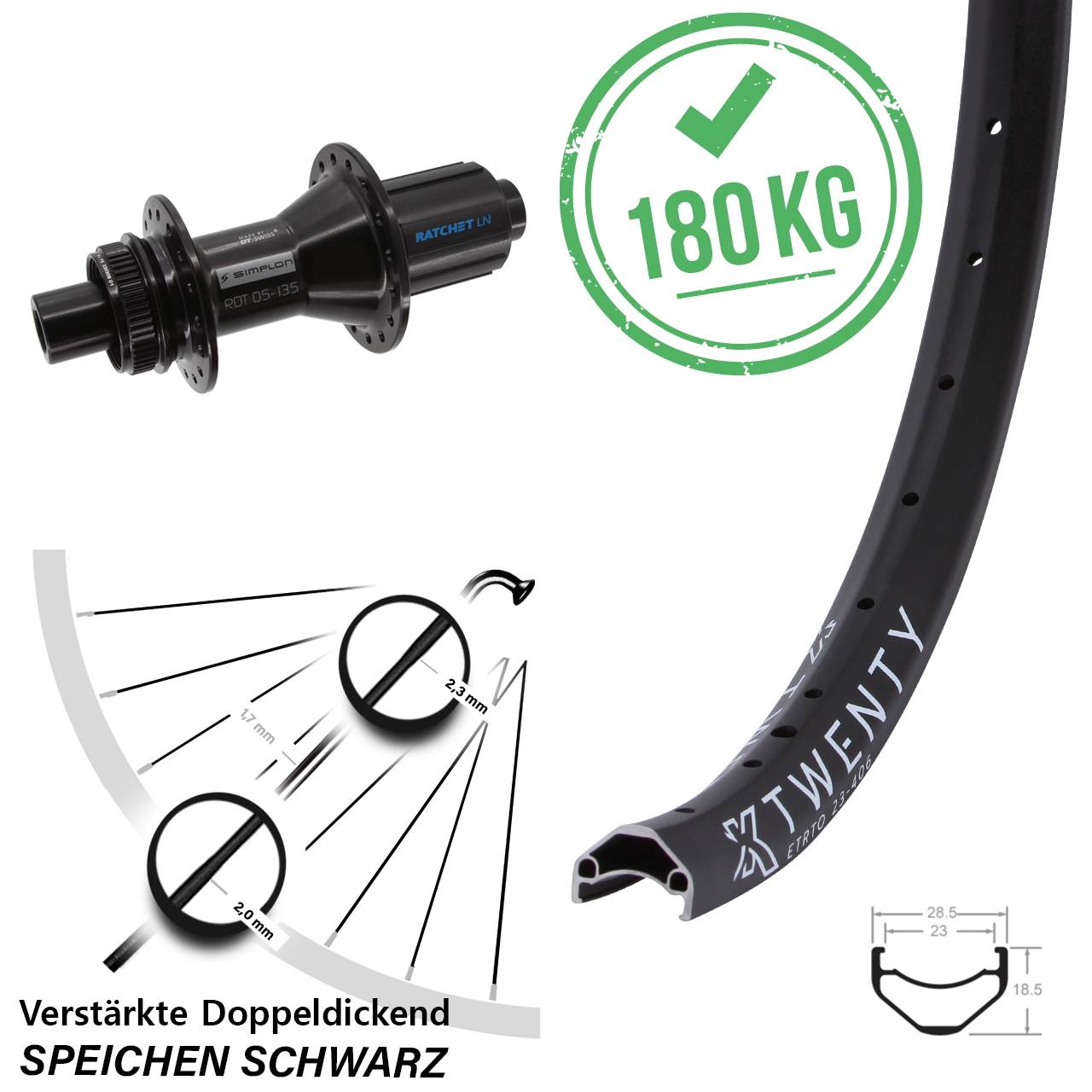 KX Twenty DT Swiss 370 Hybrid 20 Zoll Disc Laufrad 12x142 8-11 fach HG
