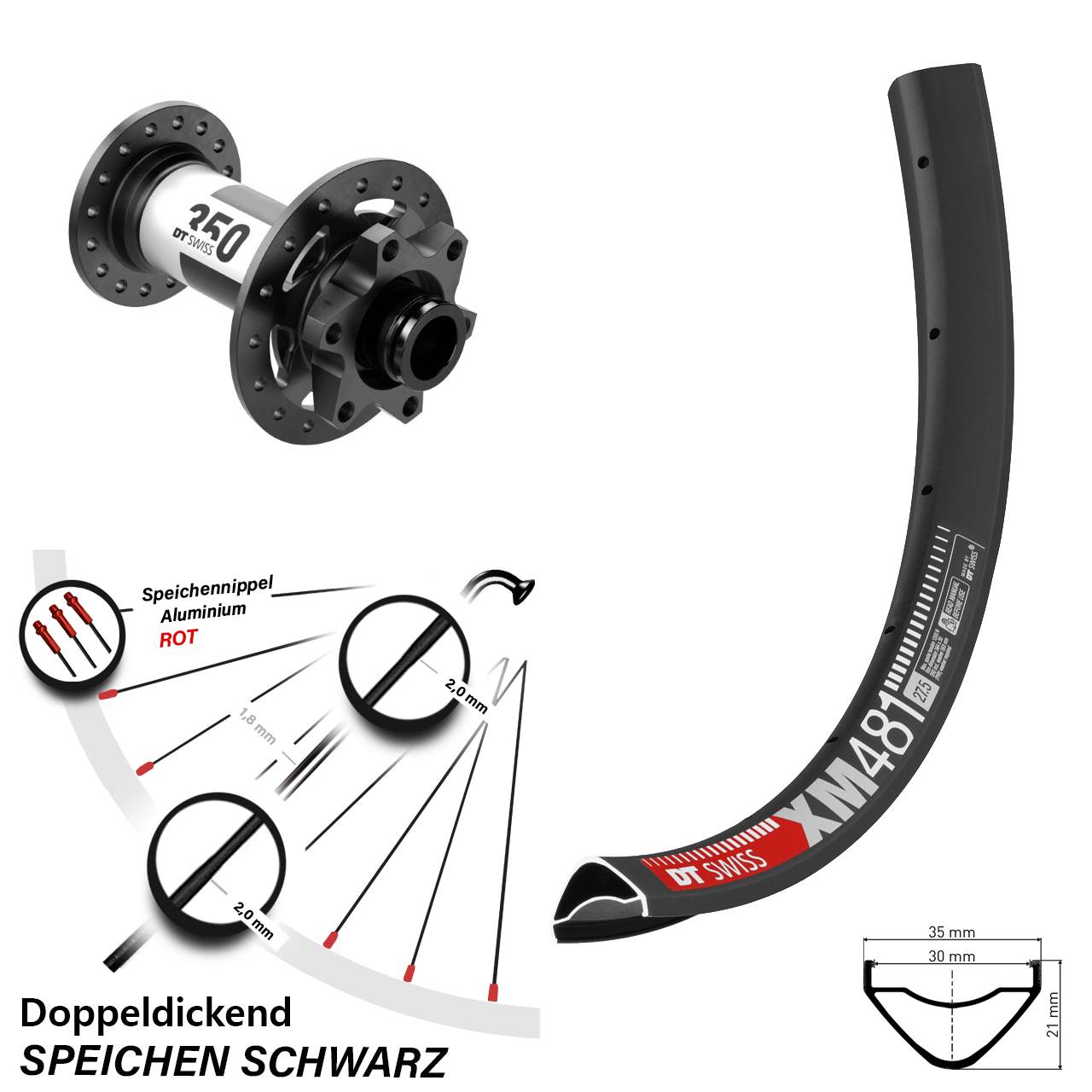 Disc Vorderrad 27,5 Zoll DT Swiss XM481-350 15x110 Boost