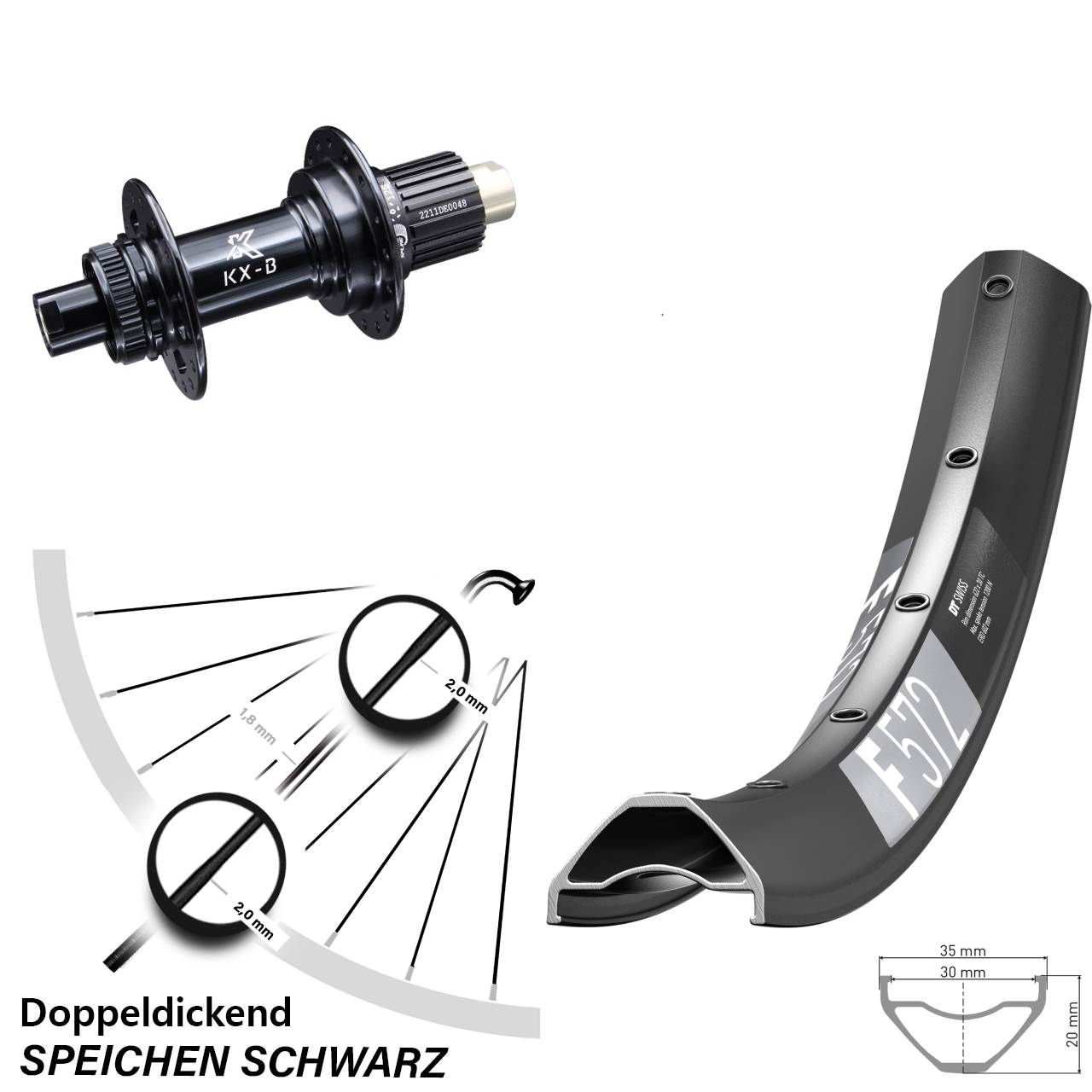 29 Zoll DT Swiss F 572 KX-B Centerlock Hinterrad 12x148 Shimano Micro Spline