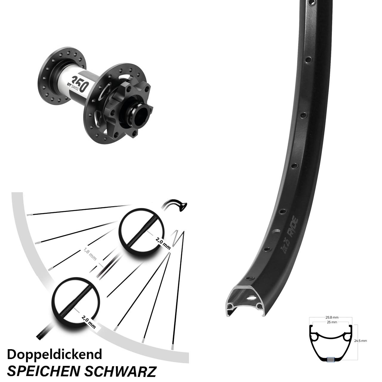 28-29 Zoll Ryde ZAC 25 DT Swiss 350 Disc Laufrad 15x100