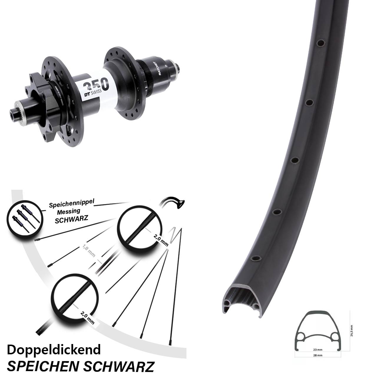 28 Zoll Ambrosio Sport DT Swiss 350 Boost 6-Loch Hinterrad QR Boost XD