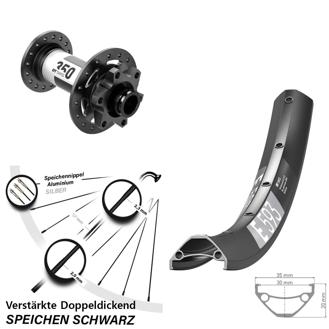 DT Swiss E 593-350 27,5 Zoll 6-Loch Vorderrad 15x110 Boost