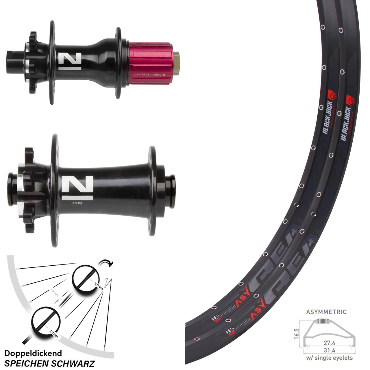 27,5 Zoll Laufradsatz Rodi Ready 27 Steckachse Novatec Superlight schwarz 8-12 fach