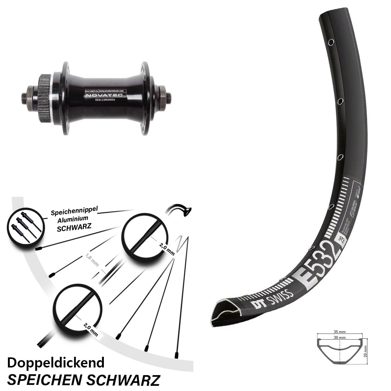 Vorderrad Centerlock QR 29 Zoll DT Swiss E 532 Novatec D471
