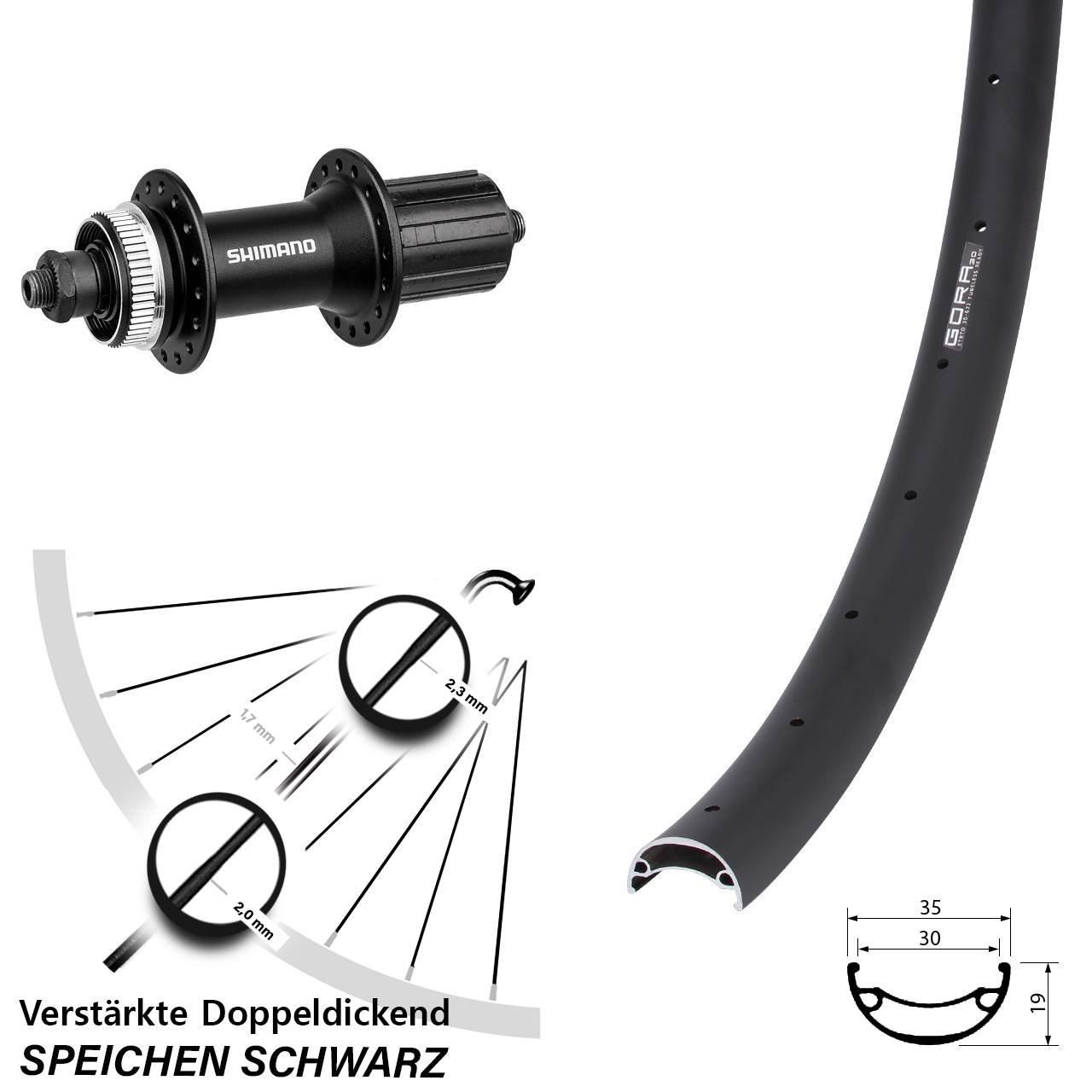 Disc Hinterrad 26 Zoll Gora 30 Shimano FH-M4050 8-11 fach für Schnellspanner