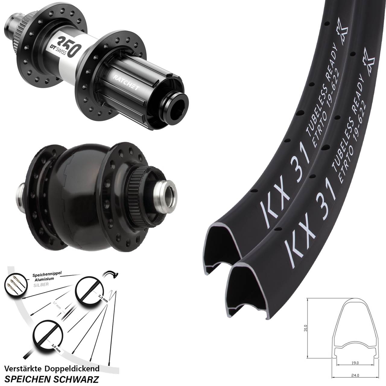 Disc Laufrad-Satz 28 Zoll KX 31 DT Swiss 350 SONdelux 11-12 fach 12x100/142