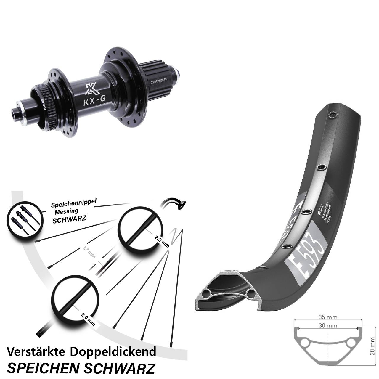 Centerlock Hinterrad 29 Zoll DT Swiss E 593 KX-GS verstärkt Micro Spline QR