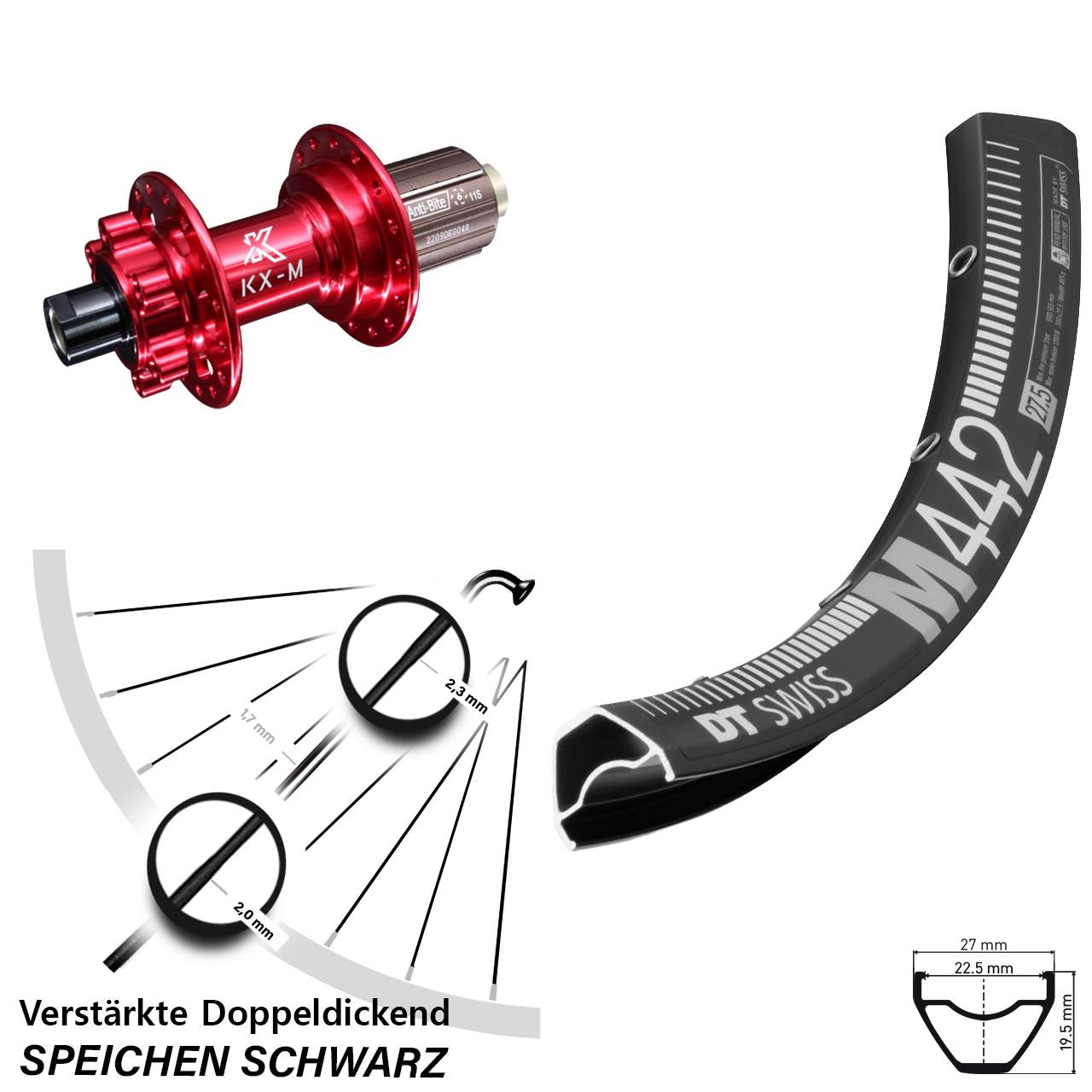 Disc Laufrad 29 Zoll DT Swiss M442 KX-M rot 8-12 fach 12x142
