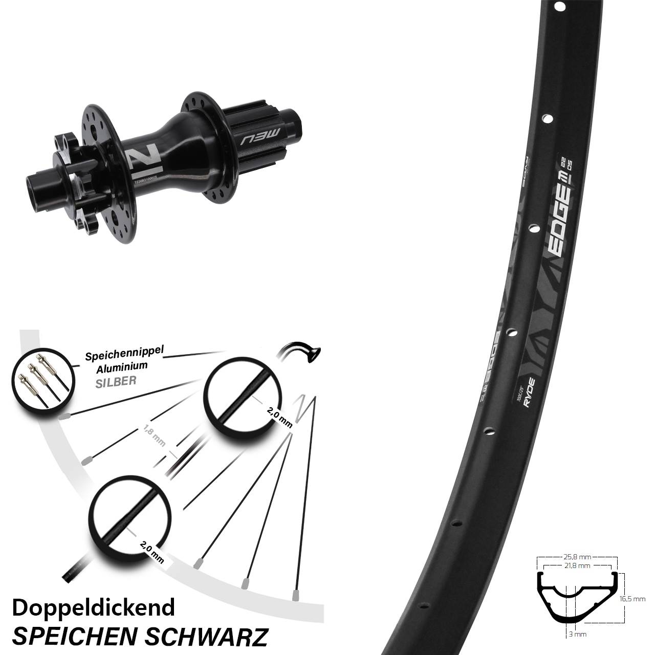 29 Zoll Ryde Edge M22 Novatec D792 Disc Laufrad 12x142 Campa N3W