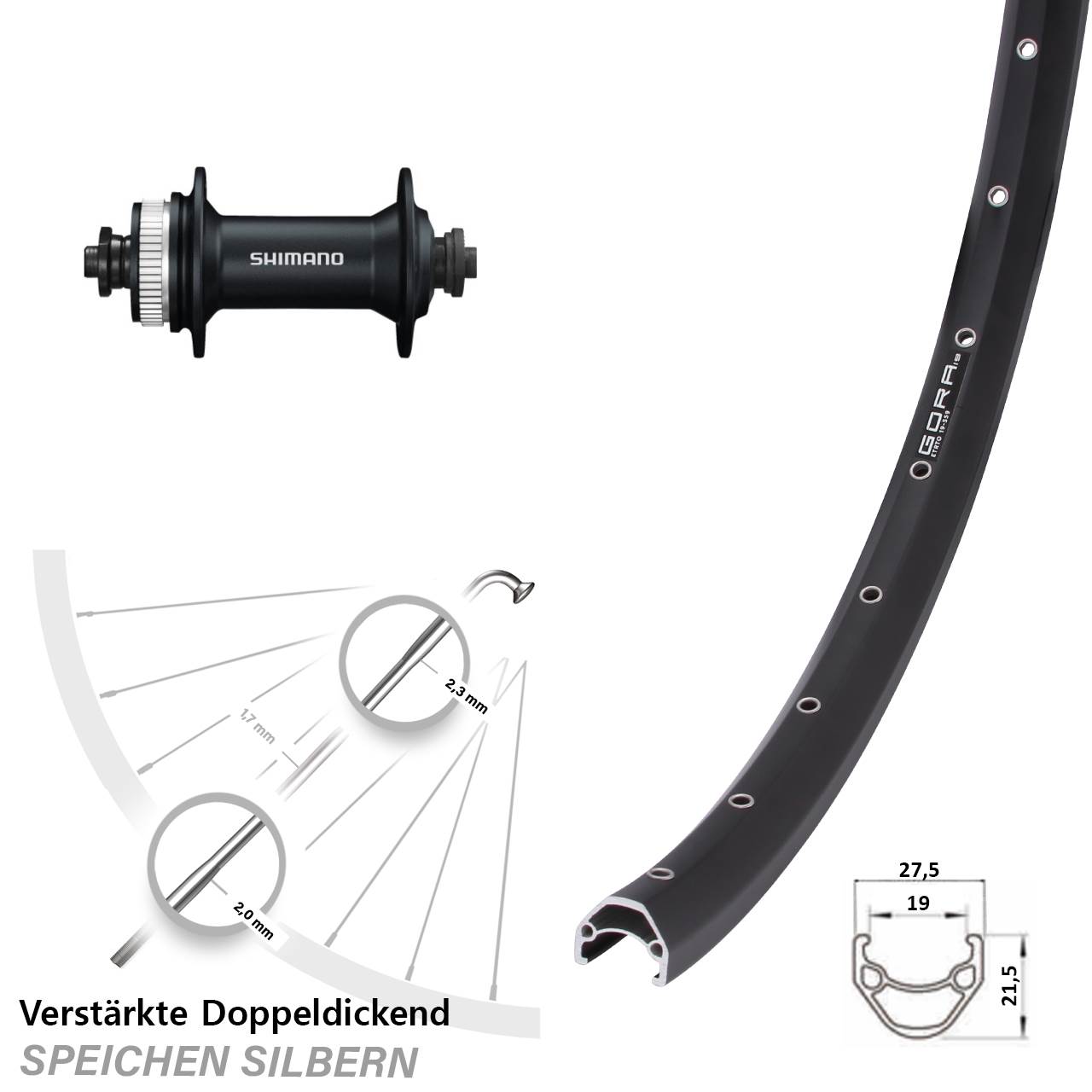 Gora 19 Shimano HB-M4050 26 Zoll Centerlock Vorderrad für Schnellspanner