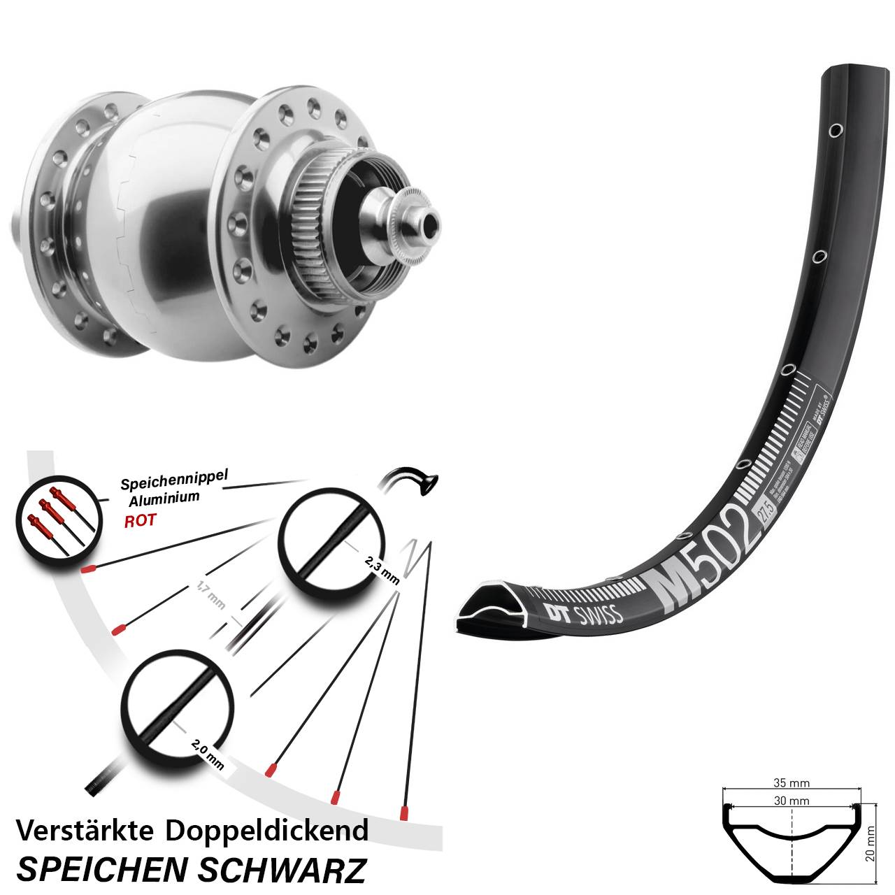 29 Zoll DT Swiss M502 SON 28 Disc Nabendynamolaufrad für Schnellspanner