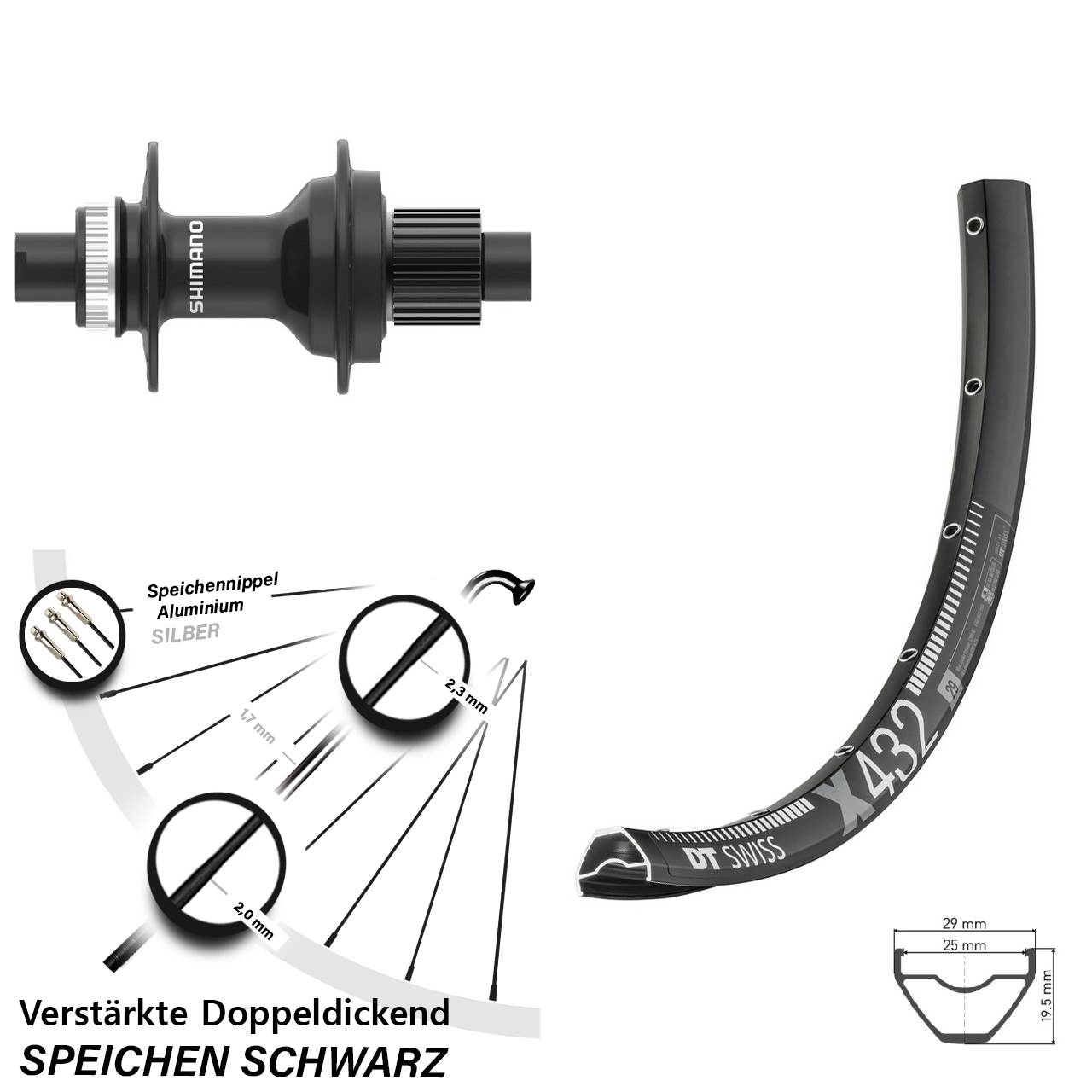 Disc Hinterrad 12x142 29 Zoll DT Swiss X 432 Shimano FH-MT410 Micro Spline