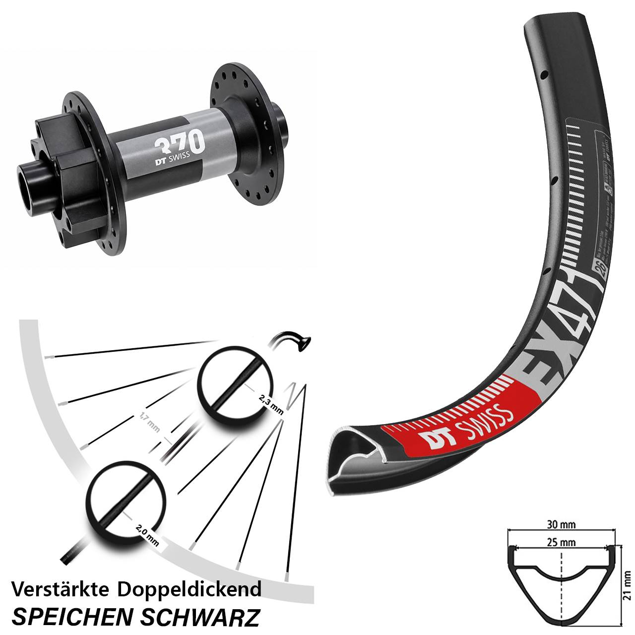 DT Swiss EX471-370 26 Zoll 6-Loch Vorderrad 15x110 Boost