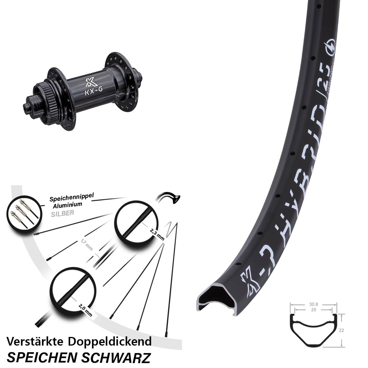 29 Zoll KX-R Hybrid 25 schwarz Vorderrad für Schnellspanner