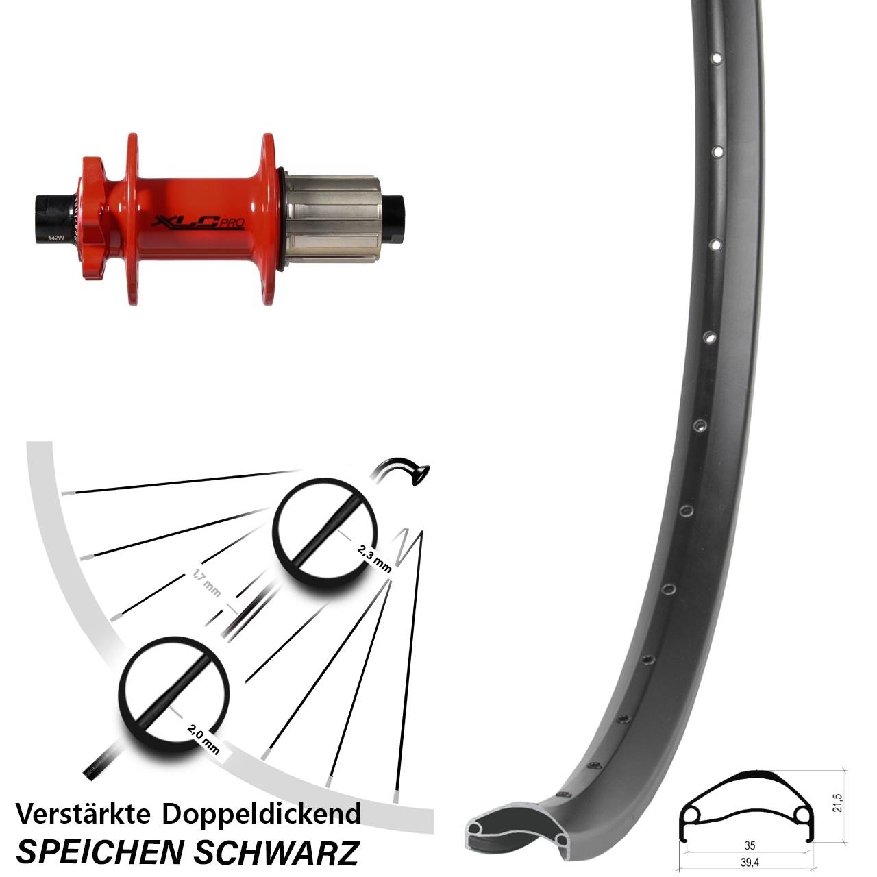 Disc Laufrad 27,5 Zoll Ambrosio E35 XLC Pro rot 8-11 fach 12x142