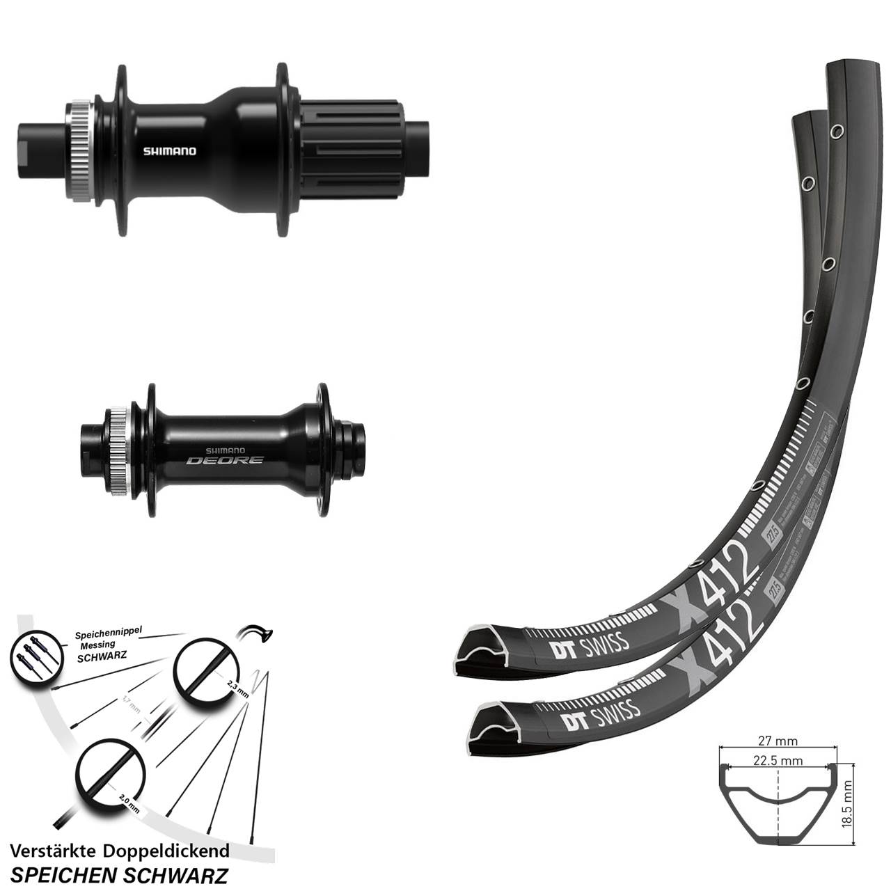 29 Zoll DT Swiss X 412 Shimano FH-TC500 Boost HB-M6010-B Disc Laufrad-Satz 15x110 12x1