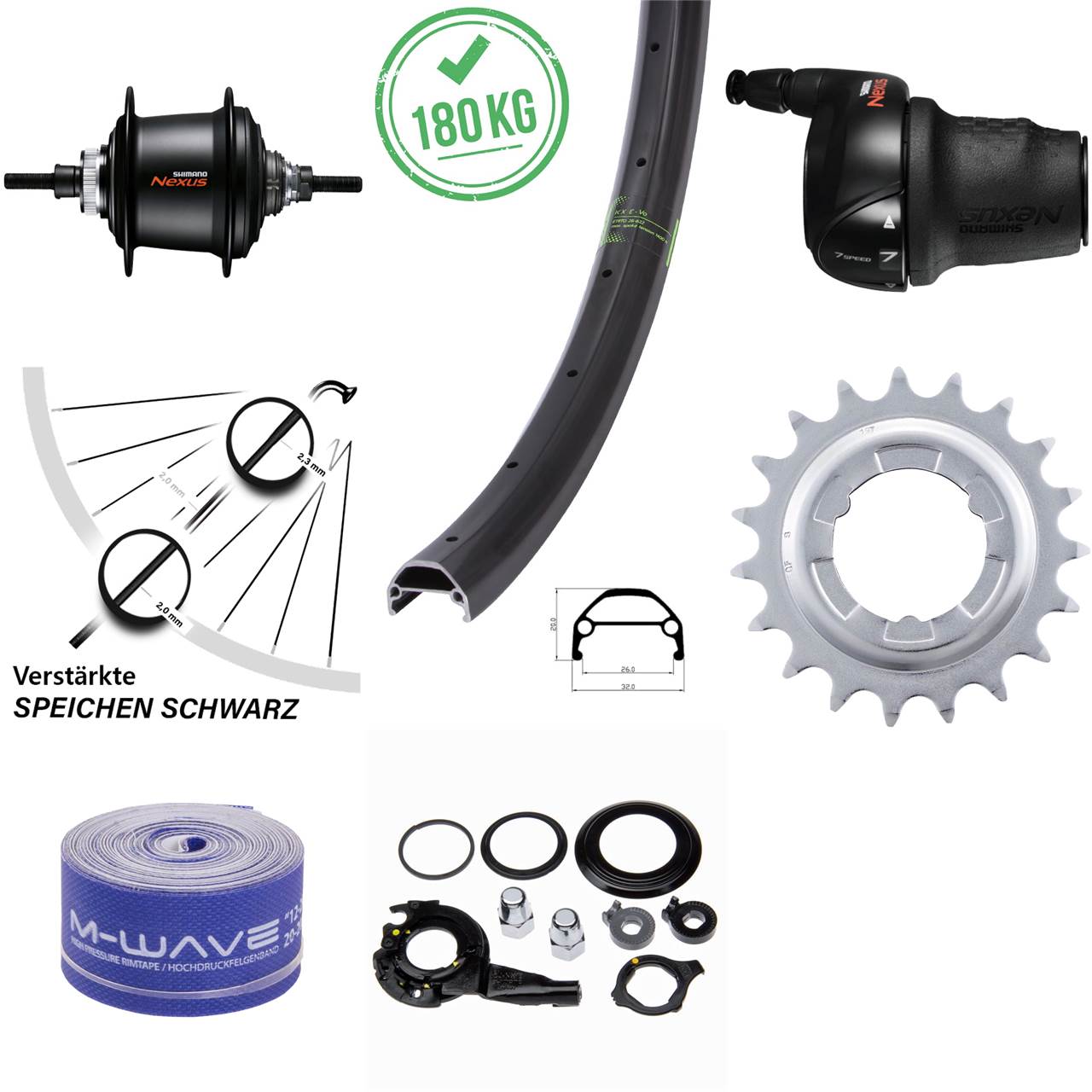 26 Zoll Hinterrad KX-Evo Shimano 7 Gang Nabenschaltung Disc