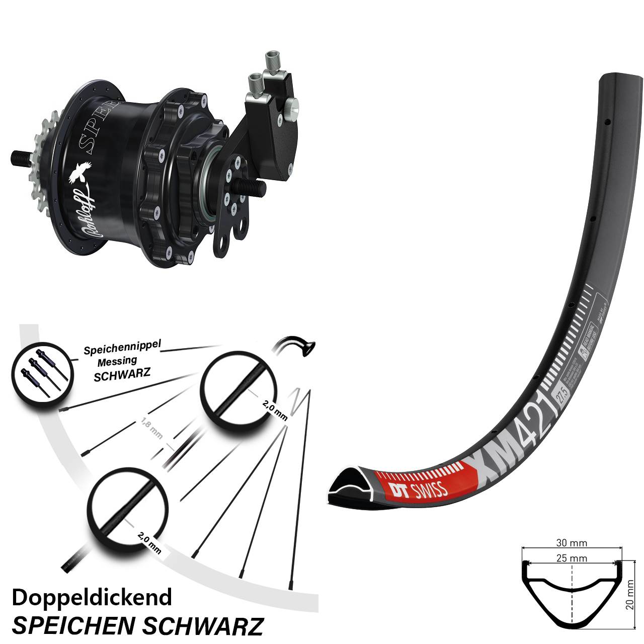 Hinterrad 27,5 Zoll DT Swiss XM 421 Disc Rohloff Speedhub 500/14 TS DB Tandem schwarz