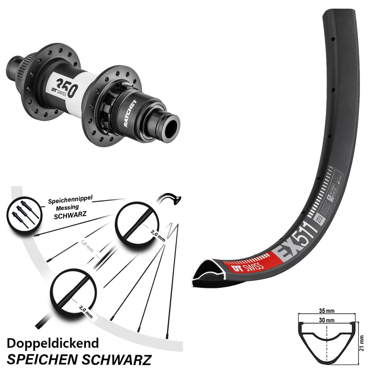 DT Swiss EX 511 DT Swiss 350 27,5 Zoll Disc Laufrad 12x142