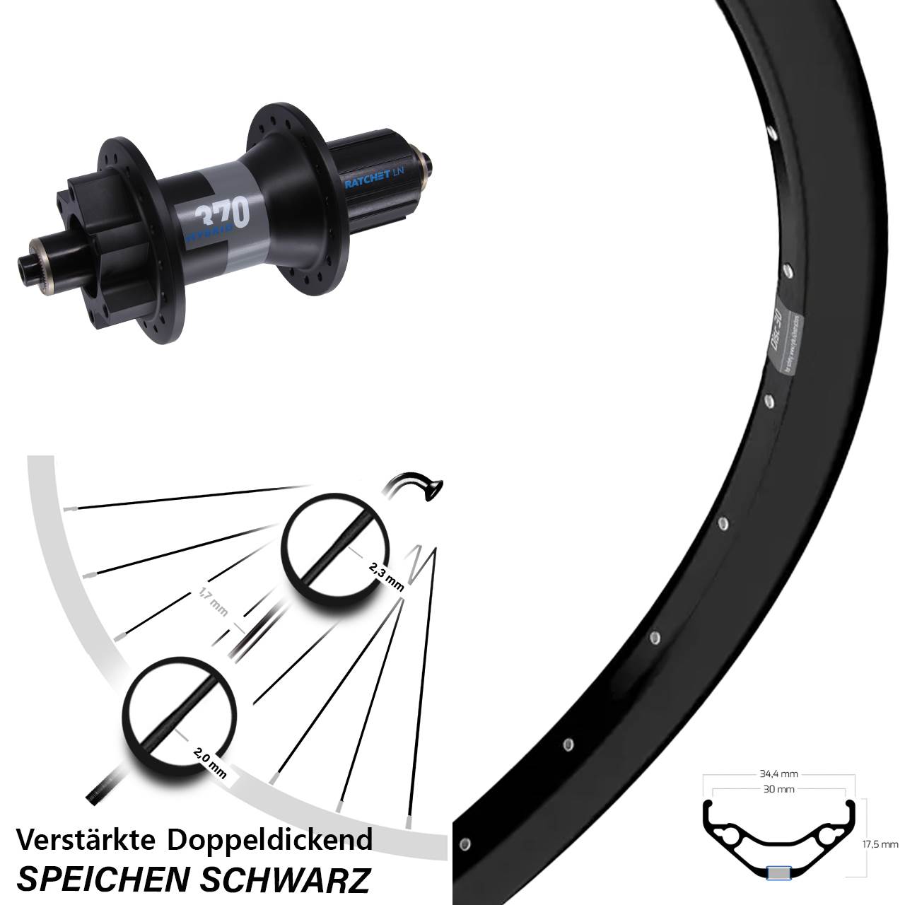 Ryde Disc 30 DT Swiss 370 Hybrid 27,5 Zoll Hinterrad QR Boost 8-11 fach